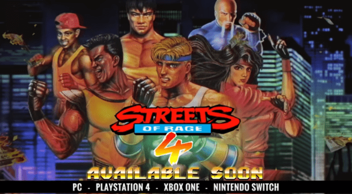 Les personnages rétro de Streets of Rage 4 derrière le logo