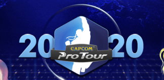 Le logo du Capcom Pro Tour 2020 au centre avec Seth et Gill de Street Fighter V de chaque côté