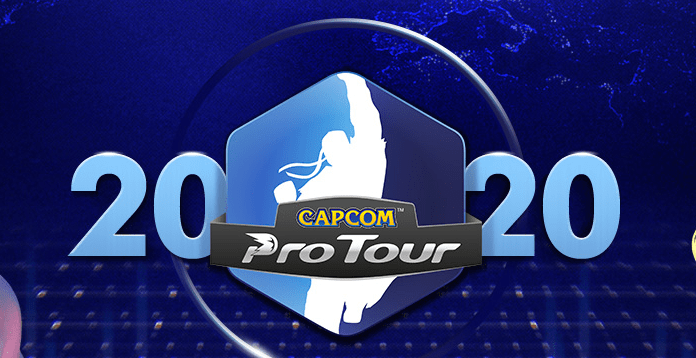 Le logo du Capcom Pro Tour 2020 au centre avec Seth et Gill de Street Fighter V de chaque côté