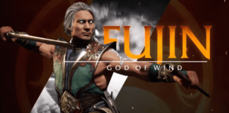 Le personnage en DLC de MK11: Aftermath : Fujin avec le surnom God of Wind mentionné