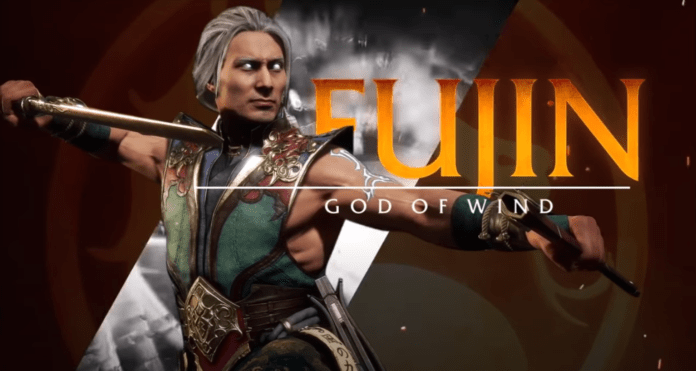 Le personnage en DLC de MK11: Aftermath : Fujin avec le surnom God of Wind mentionné