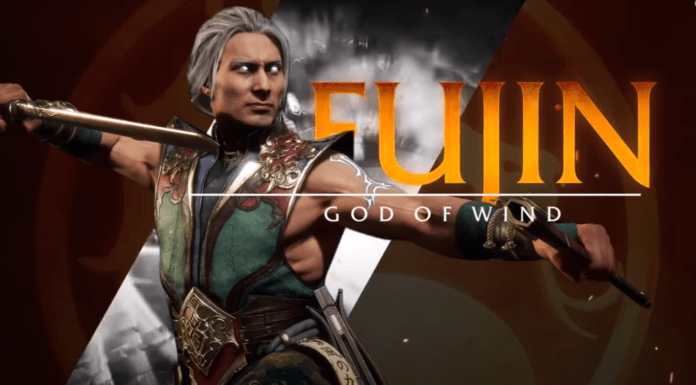 Le personnage en DLC de MK11: Aftermath : Fujin avec le surnom God of Wind mentionné