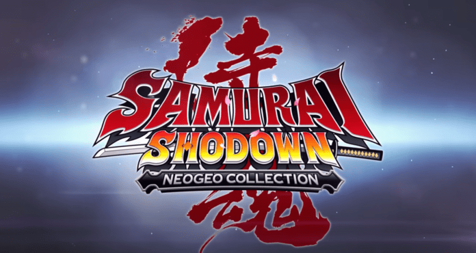 le logo de samurai shodown neogeo collection avec un katana à l'horizontal au centre