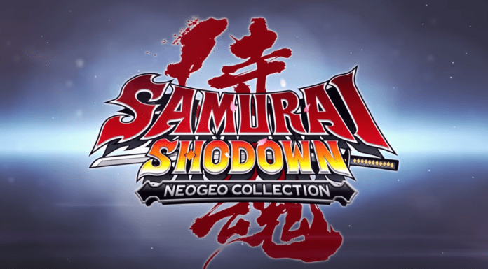 le logo de samurai shodown neogeo collection avec un katana à l'horizontal au centre