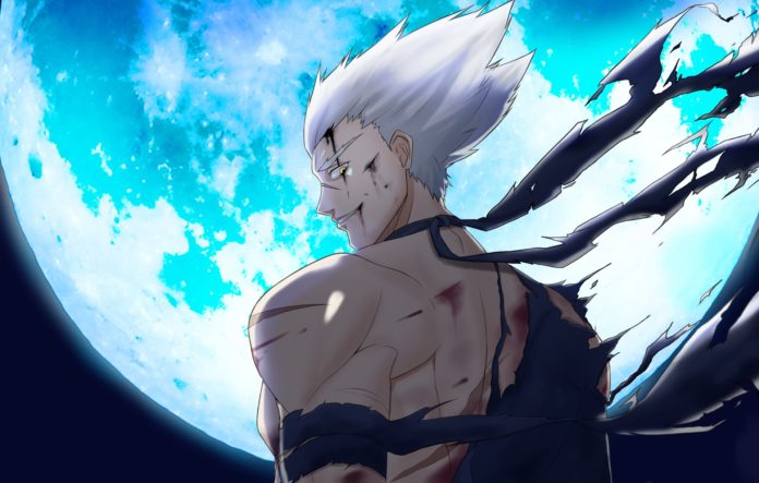 Le personnage Garou de One Punch Man demain une énorme lune bleutée