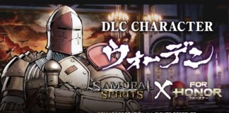 Le chevalier sentinelle de For Honor avec les logo du jeu et de Samurai Shodown