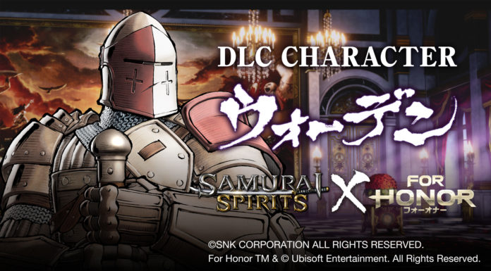 Le chevalier sentinelle de For Honor avec les logo du jeu et de Samurai Shodown