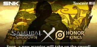 Une silhouette avec les logos de Samurai Shodown et Honor of Kings de chaque côté