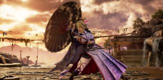 Le personnage de SoulCalibur VI Setsuka qui ouvre son ombrelle à l'occasion de la mise à jour 2.25