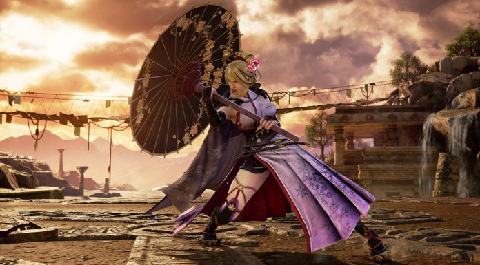 Le personnage de SoulCalibur VI Setsuka qui ouvre son ombrelle à l'occasion de la mise à jour 2.25