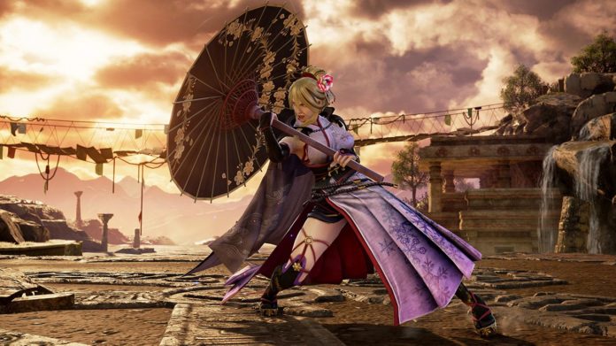 Le personnage de SoulCalibur VI Setsuka qui ouvre son ombrelle à l'occasion de la mise à jour 2.25