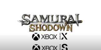 Le logo de Samurai Shodown sur fond blanc avec les logos de la Xbox Series X et Series S