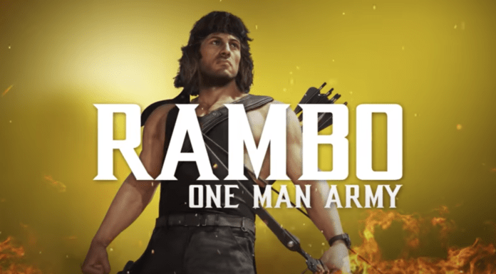 Le personnage DLC de MK11: Ultimate John Rambo avec en titre One Man Army