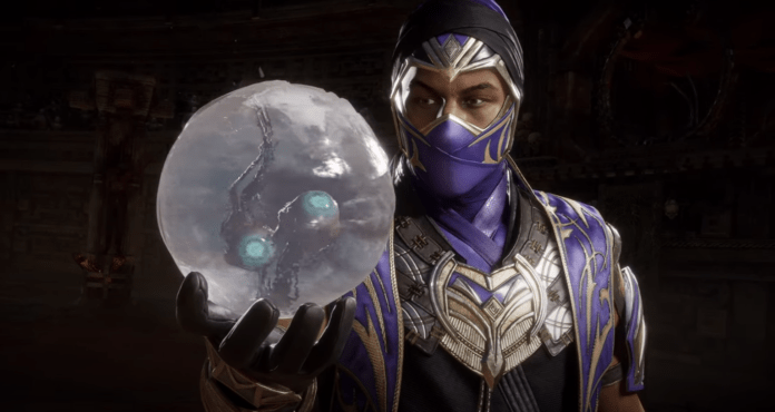 Le personnage Rain de Mortal Kombat 11: Ultimate en train de tenir une boule d'eau dans la main droite contenant deux yeux