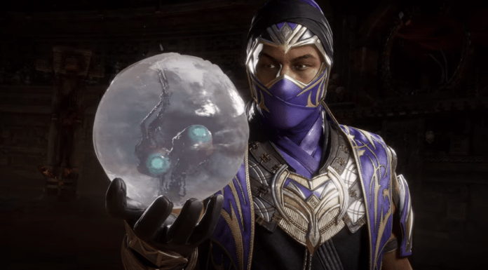 Le personnage Rain de Mortal Kombat 11: Ultimate en train de tenir une boule d'eau dans la main droite contenant deux yeux