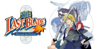 Le logo de The Last Blade: Beyond the Destiny avec les combattants du jeu sur la droite