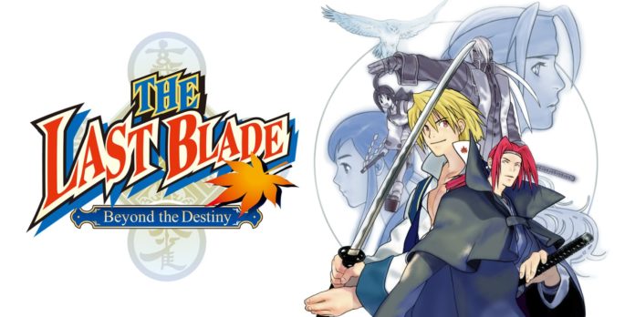 Le logo de The Last Blade: Beyond the Destiny avec les combattants du jeu sur la droite
