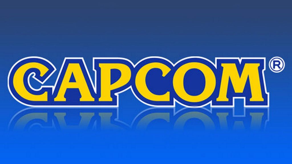 Le logo de l'éditeur japonais de jeux vidéo Capcom sur fond bleu