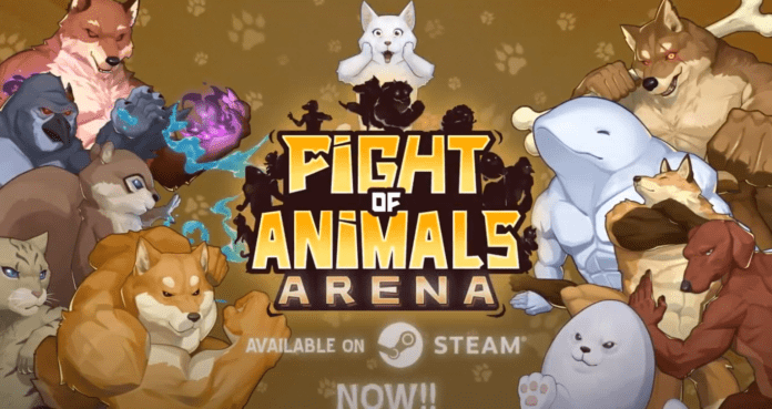 Le logo du jeu Steam Fight of Animals: Arena entouré des personnages