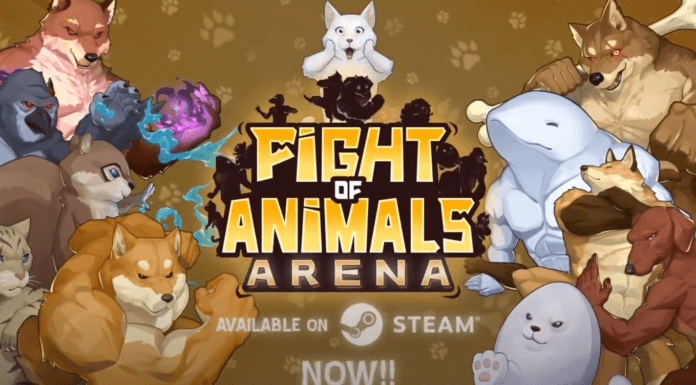 Le logo du jeu Steam Fight of Animals: Arena entouré des personnages