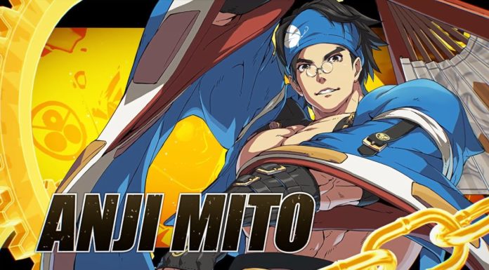 Le personnage Anji Mito de Guilty Gear en costume bleu