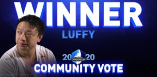 Le visage d'Olivier Hay alias Luffy avec les mots Winner et Community vote inscrits