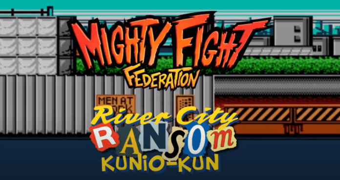 Le logo du jeu indé Mighty Fight Federation avec River City Ransom Kunio-Kun inscrit dessous