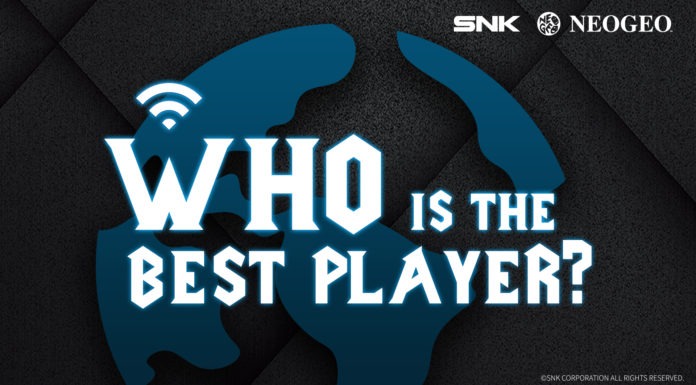 Les logos de SNK et de Neo-geo avec la phrase Who is the best player sur fond bleu et gris