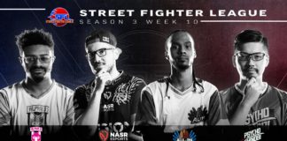 Quatre joueurs de la saison 3 de la Street Fighter League en noir et blanc