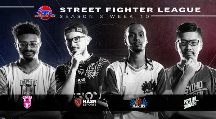 Quatre joueurs de la saison 3 de la Street Fighter League en noir et blanc