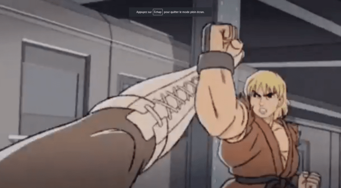 Ken de Street Fighter qui pare un coup de pied de Chun-Li dans un clip d'animation du Moment 37 de l'EVO
