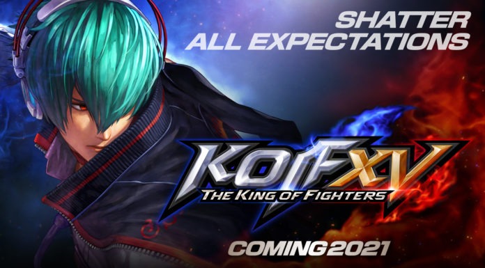 Le logo de The King of Fighters XV avec les inscriptions Shatter all expectations et coming 2021