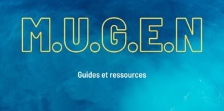 Le logo du lmoteur Mugen sur fond bleu avec la mention Guides et ressources
