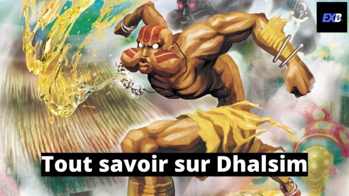 Dhalsim qui crache une boule de feu dans Street Fighter X Tekken avec la mention tout savoir sur Dhalsim