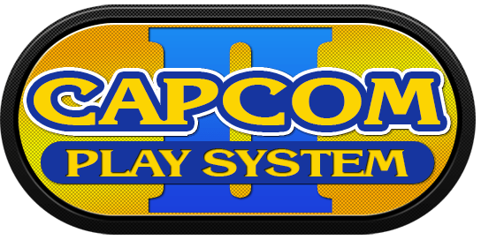 Le logo de la borne d'arcade CPS-2 de Capcom en jaune et bleu