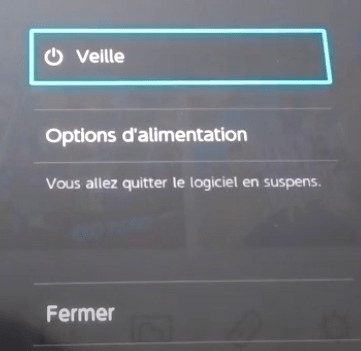 Un écran de sélection de la Nintendo Switch montrant Veille et Options d'alimentation
