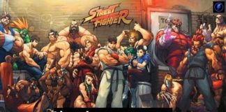 Les personnages de Street Fighter avec le logo de la série et l'inscription Liste des personnages