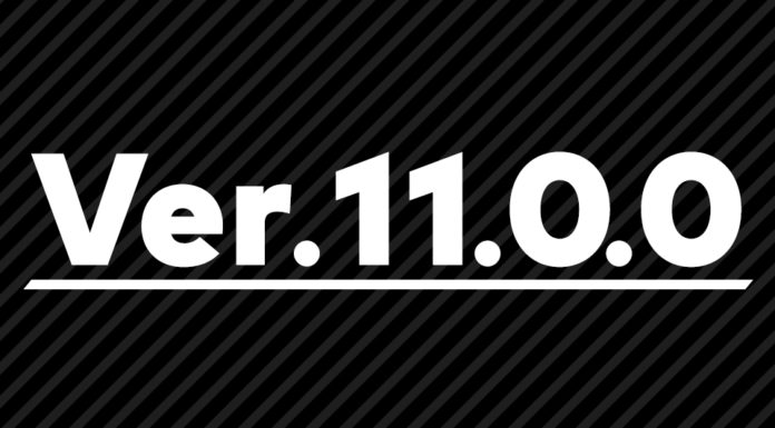 Le chiffre 11.0.0 sur fond noir et gris pour la maj de SSBU