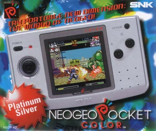 Publicité pour la Neo Geo Pocket Color avec logo et la console sur lequel joue The King of Fighters 