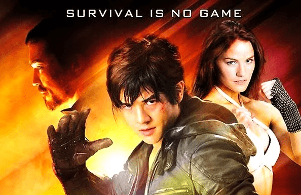 Affiche du film Tekken avec Jin sur fond rouge