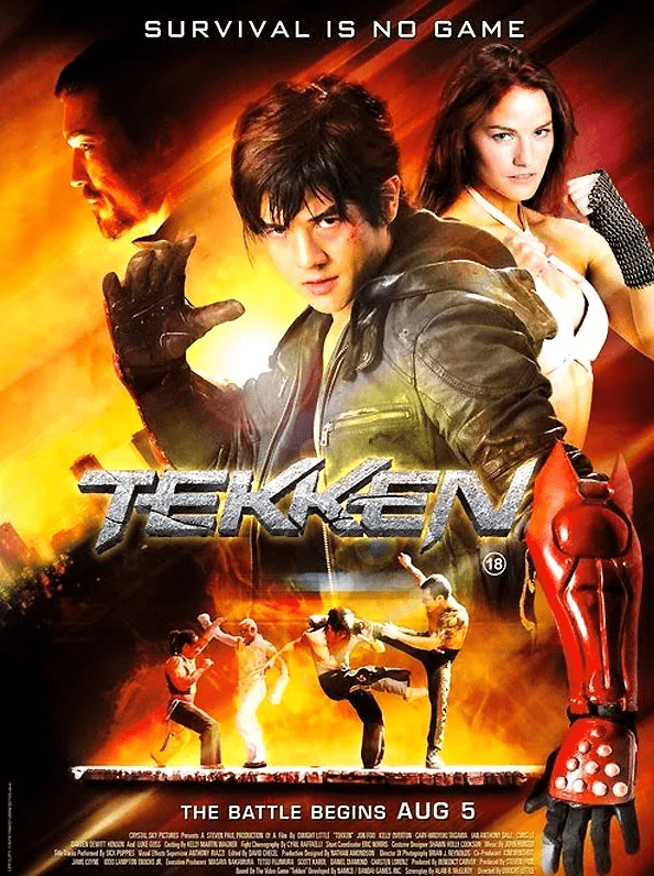 Affiche du film Tekken avec Jin sur fond rouge