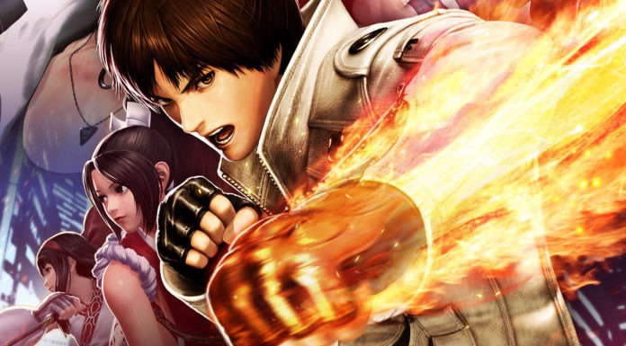 Kyo Kusanagi qui donne un coup de poing gauche enflammé dans KOF14