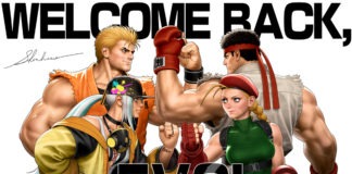 Deux personnages de Street Fighter et 2 personnages de KOF avec les mots Welcome Back inscrits