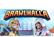Le logo de Brawlhalla avec deux personnages et les mots tier list en dessous
