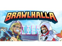 Le logo de Brawlhalla avec deux personnages et les mots tier list en dessous