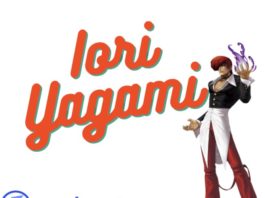Le personnage de KOF Iori Yagami avec son nom en toutes lettres