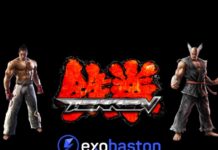 Logo de Tekken entouré de deux personnages