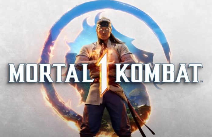 Logo de Mortal Kombat 1 avec Liu Kang au centre
